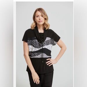 Joseph Ribkoff Black and White Cowl Neck Blouse